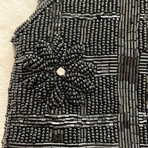 Vintage Unbranded Womens Art Deco Micro Beaded Hand Bag Black Rhinestone Accents - Picture 2 of 11